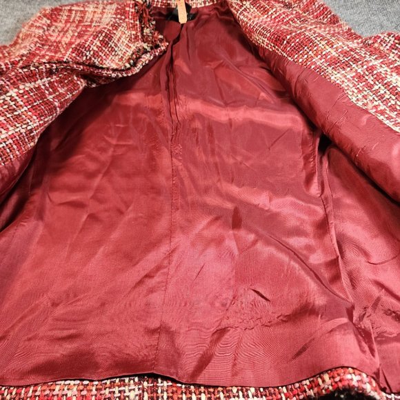 Rafella Womens Woven Jacket Red White Raw Hems Womens Size 10 Acrylic Wool Blend - Picture 3 of 10